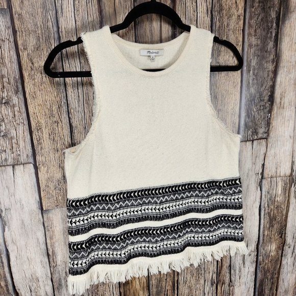 Women's White and Black Fringe Hem Top - Picture 5 of 13